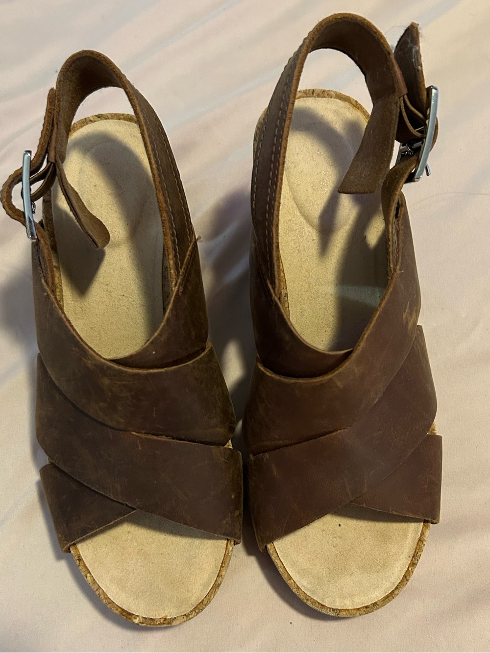 Clarks Brown Leather Crisscross Slingback Sandals
